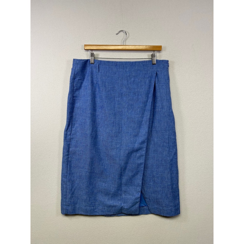 Coastal Professional Banana Republic Womens 14 Blue Linen Blend Faux Wrap Skirt